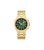Goldfarbene Herrenuhr mit grünem Zifferblatt, Chronographen-Subdials und Metallarmband