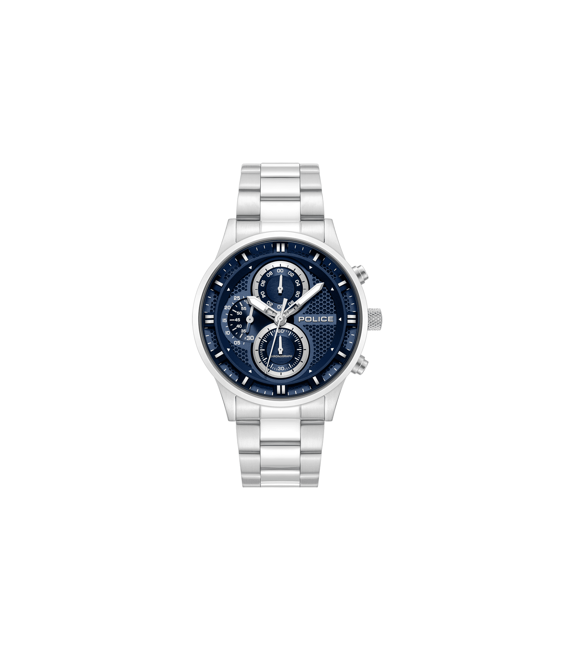 Herrenuhr mit silbernem Metallarmband und blauem Zifferblatt, Multifunktionsdesign