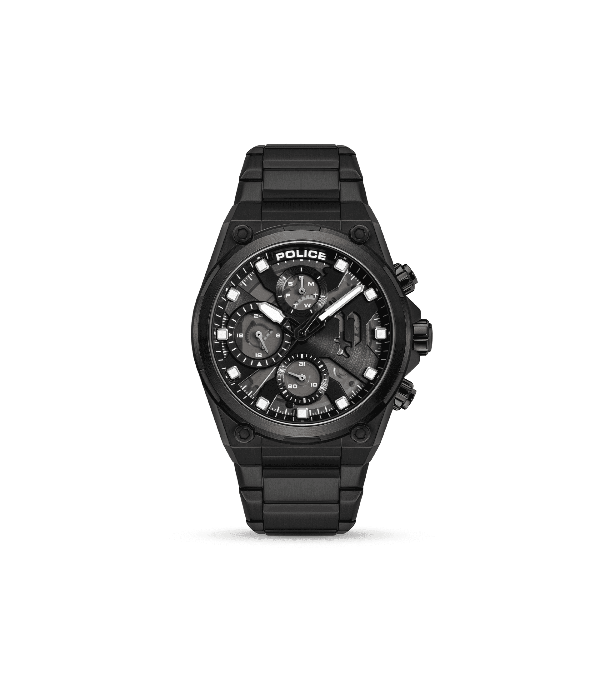 Herren-Chronograph im schwarzen Edelstahlarmband mit schwarzem Zifferblatt