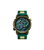 Herren-Armbanduhr mit grünem Silikonarmband und goldfarbenem Gehäuse, blau-grünes Zifferblatt