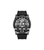 Herrenuhr mit schwarzem Gehäuse, Skelett-Zifferblatt und schwarzem Silikonarmband