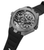 Police Herrenuhr, seitliche Ansicht mit Kronenschutz und schwarzem Silikonarmband