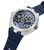 Herrenarmbanduhr Police, silbernes Metallgehäuse, blaues Silikonarmband, detailreiches Zifferblatt