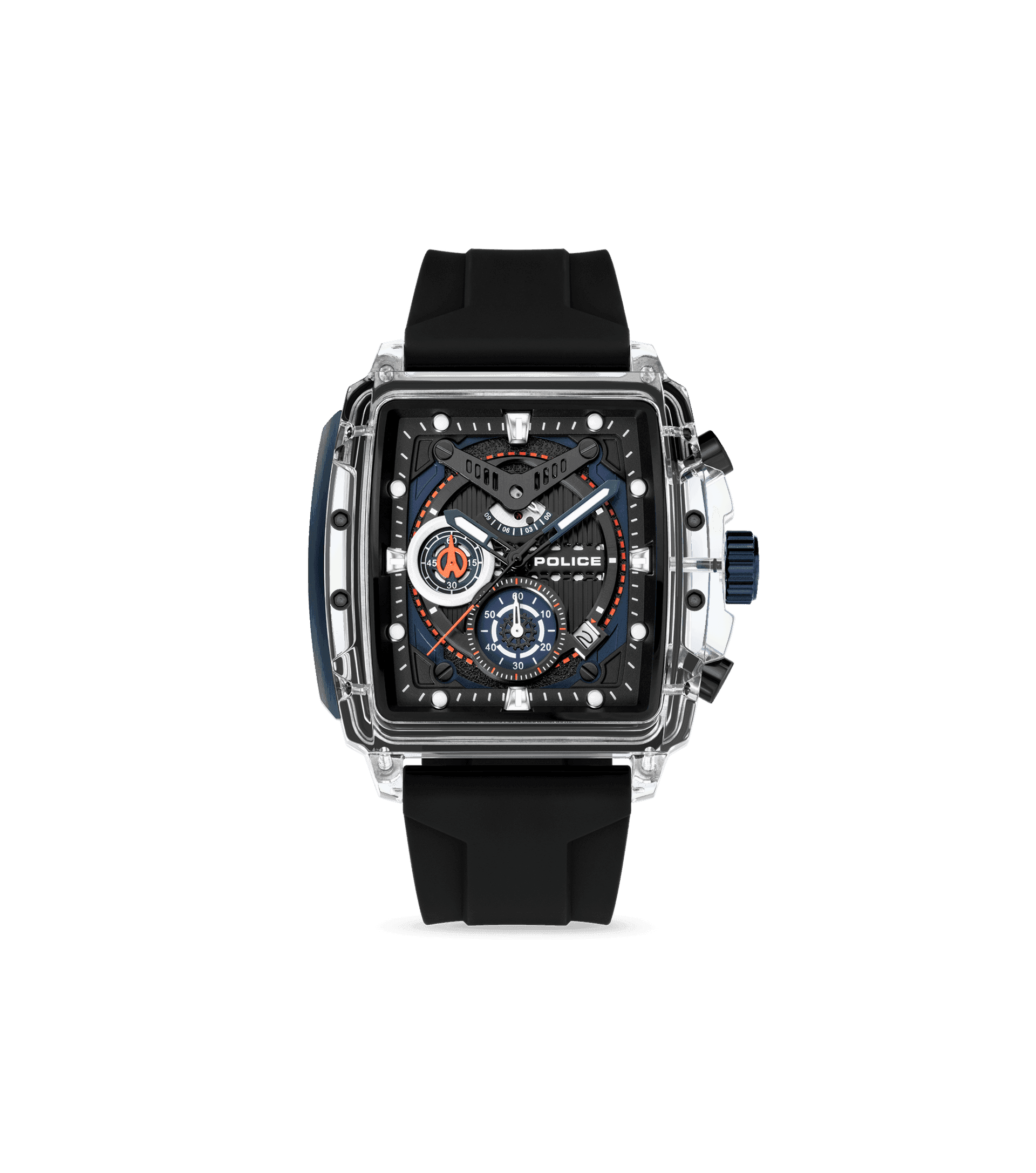 Herrenuhr mit schwarzem Zifferblatt und schwarzem Silikonarmband, Chronograph