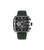 Herrenuhr mit schwarzem Zifferblatt und grünem Silikonarmband, Chronograph