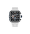 Herrenuhr mit schwarzem Zifferblatt und weißem Silikonarmband, Chronograph