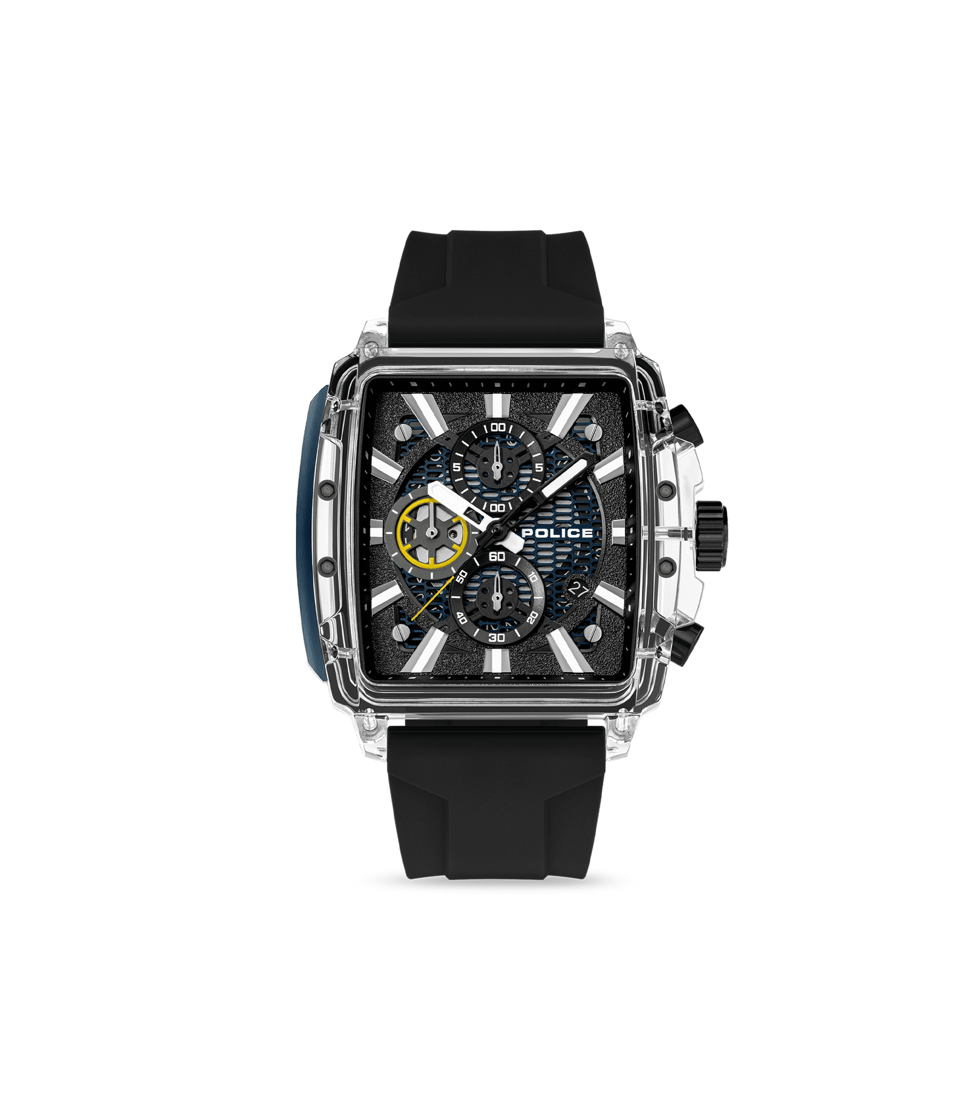 Herren-Quarz-Chronograph mit schwarzem Armband, silbernem Gehäuse und mehrfarbigem Zifferblatt