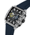 Quarzchronograph-Uhr, schwarzes Zifferblatt, blaues Silikonarmband, Edelstahlgehäuse im Profil