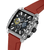 Quarzchronograph-Uhr, schwarzes Zifferblatt, rotes Silikonarmband, Edelstahlgehäuse im Profil