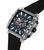 Chronograph-Armbanduhr mit transparentem Rahmen und blauem Zifferblatt, schwarzem Armband