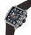 Chronograph-Armbanduhr schräg: transparentes Gehäuse, blau strukturiertes Zifferblatt, schwarzes Armband