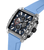 Herrenuhr mit transparentem Gehäuse, Chronographen-Optik, blaues Silikonband