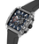 Herrenuhr Seitenansicht mit transparentem Gehäuse und Chronograph, schwarzes Silikonband