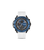Herrenuhr mit Chronograph-Zifferblatt, blauem Rahmen und weißem Silikonarmband