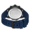 Herrenuhr Rückseite mit gravierter Stahlabdeckung und blauem Silikonarmband