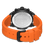 Police Clout Orb Uhr Rückansicht mit orangefarbenem Silikonarmband und schwarzer Lünette