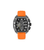 Herren-Quarzchronographenuhr mit orangefarbenem Silikonarmband, Edelstahlgehäuse und schwarzem Zifferblatt