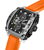 Herren-Quarzchronographenuhr: schwarzes Zifferblatt, silbernes Edelstahlgehäuse, orangefarbenes Armband