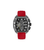 Herren-Quarzchronographenuhr mit rotem Silikonarmband, Edelstahlgehäuse und schwarzem Zifferblatt
