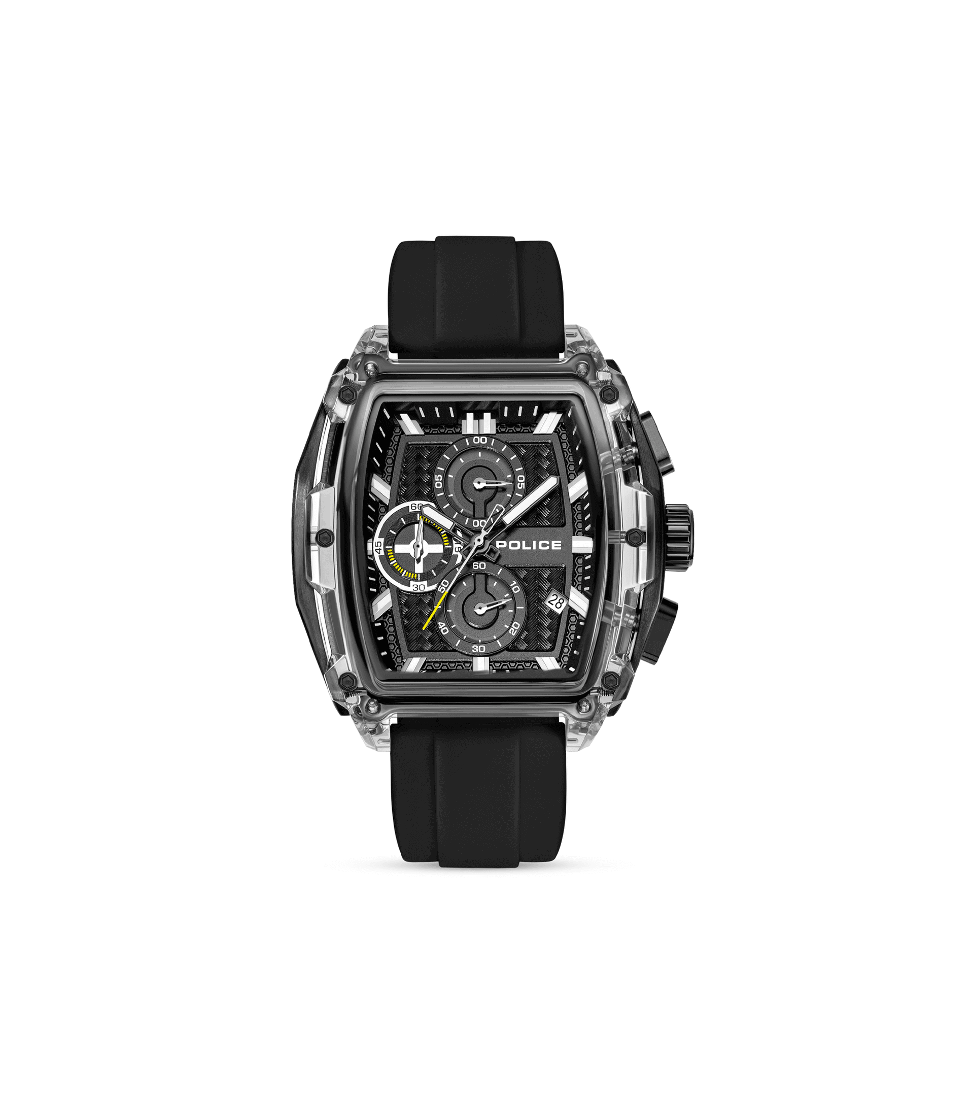 Herren-Chronographuhr mit schwarzem Silikonarmband, Gehäuse aus Metall, schwarzem Zifferblatt