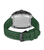 Rückansicht der Chronographenarmbanduhr mit grünem Silikonarmband und Dornschließe