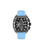 Herrenarmbanduhr mit blauem Silikonarmband und schwarzem Chronographen-Zifferblatt im Metallgehäuse