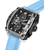Herrenarmbanduhr mit blauem Silikonarmband und Metallgehäuse, schwarzes Chronographen-Dial