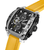 Herrenarmbanduhr mit schwarzem Chronographenzifferblatt und gelbem Silikonarmband