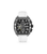 Herrenarmbanduhr mit schwarzem Chronographenzifferblatt und weißem Silikonarmband