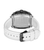 Herrenarmbanduhr Rückansicht mit geprägtem Gehäuse und weißem Silikonarmband