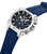 Police Norwood Chronograph: schwarzes Zifferblatt, blaue Zähler, blaues Silikonband