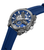 Herren-Quarzchronograph-Uhr, schräger Blick: blaues Zifferblatt, Stahlgehäuse, blaues Armband