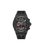 Herrenarmbanduhr mit schwarzem Gehäuse, skelettiertem Zifferblatt und roter Chrono-Anzeige
