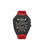 Herrenuhr mit schwarzem Gehäuse und rotem Silikonarmband, Multifunktions-Design.