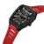 Sportliche Herrenuhr mit schwarz-rotem Gehäuse, mehrteiliger Chrono-Optik.