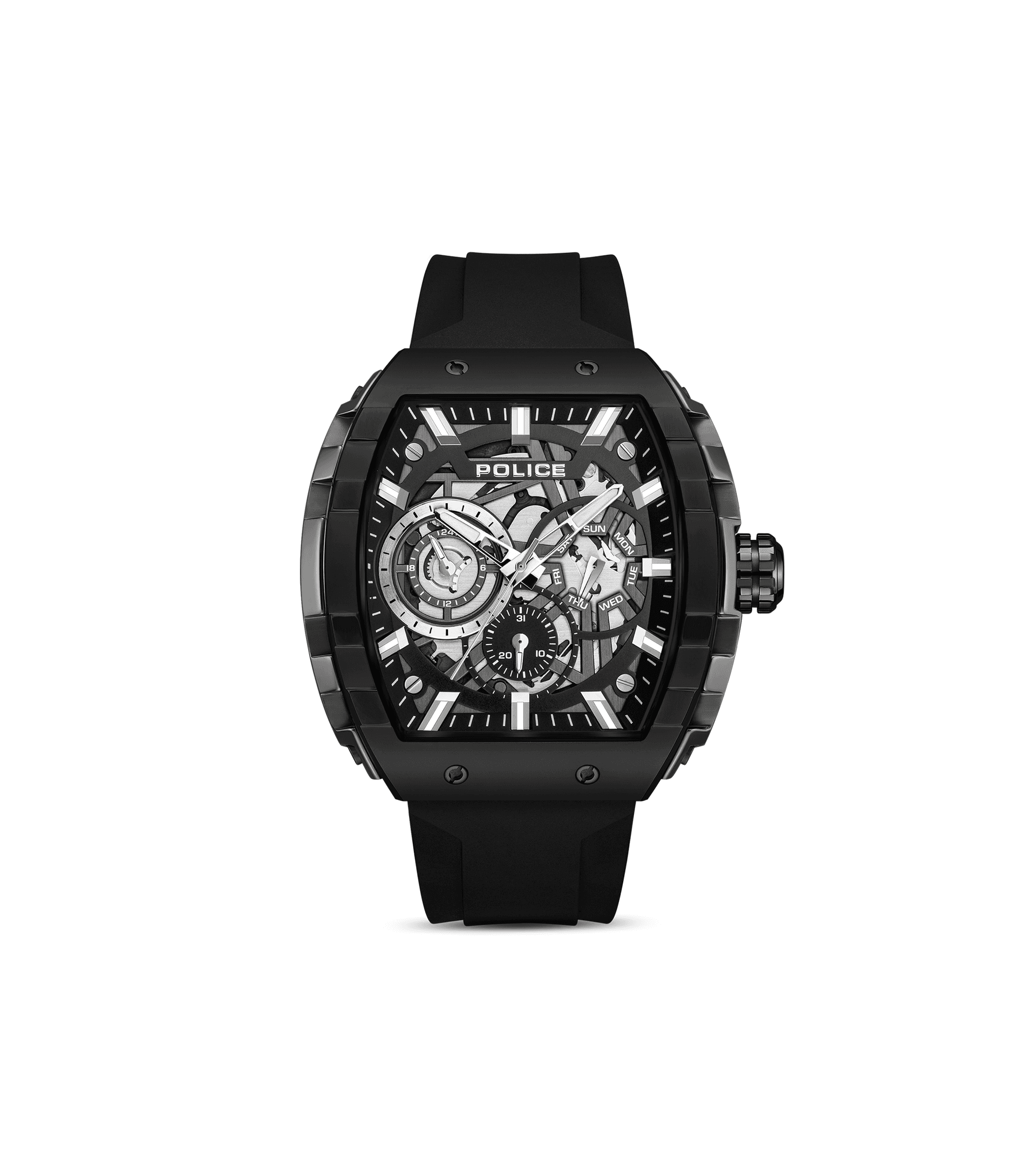 Schwarze Herrenuhr mit schwarzem Silikonarmband und Multifunktions-Zifferblatt