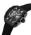 Schwarze Herrenuhr, seitlich mit offenem Zifferblatt und Stoppuhr-Details