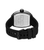 Rückansicht der schwarzen Herrenuhr mit Silikonarmband und Edelstahlgehäuse