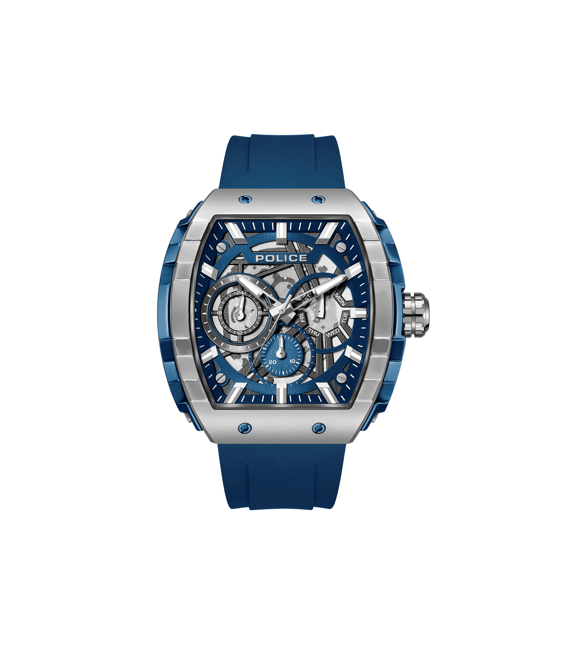 Herrenarmbanduhr mit blauem Silikonband und blauem Multifunktions-Analogzifferblatt