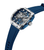 Herrenarmbanduhr mit silbernem Edelstahlgehäuse, blauem Zifferblatt und Subdials