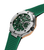 Herrenuhr mit grünem Silikonband, silbernem Gehäuse und Detail des grünen Zifferblatts