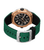 Herrenuhr mit grünem Silikonband, roségoldfarbenem Gehäuse und schwarzem Chrono-Zifferblatt