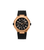 Herrenuhr mit schwarzem Silikonband und roségoldfarbenem Gehäuse, schwarzes Chrono-Zifferblatt