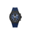 Herrenuhr mit blauem Silikonarmband, schwarzem Gehäuse und mehrfarbigem Zifferblatt