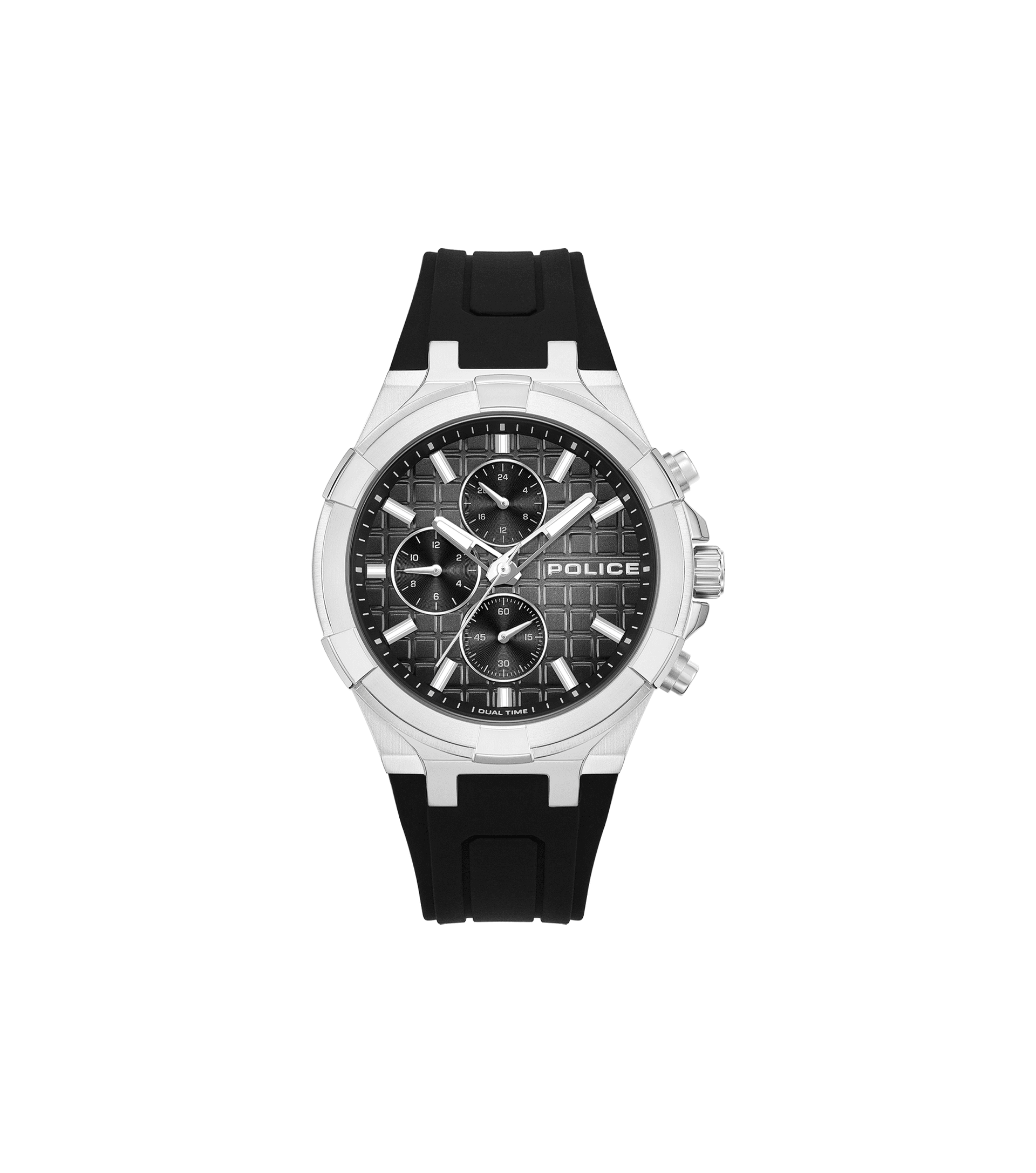 Herren-Chronographenuhr Police mit schwarzem Zifferblatt, Edelstahlgehäuse und schwarzem Armband