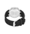 Rückseite einer Police-Uhr mit Relief-Deckel und schwarzem Silikonarmband, Edelstahlgehäuse