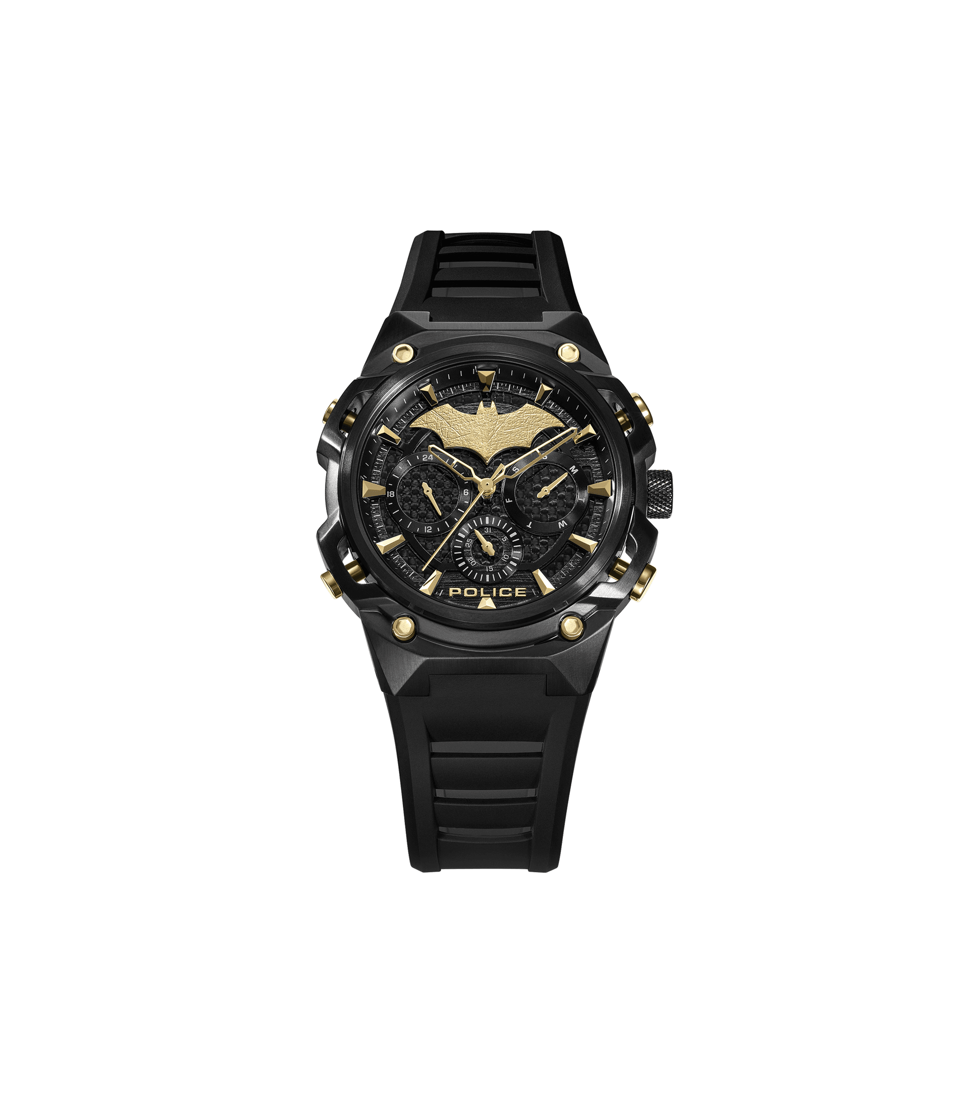 Schwarze Herrenuhr mit Multifunktions-Chronograph-Zifferblatt und Metallgehäuse