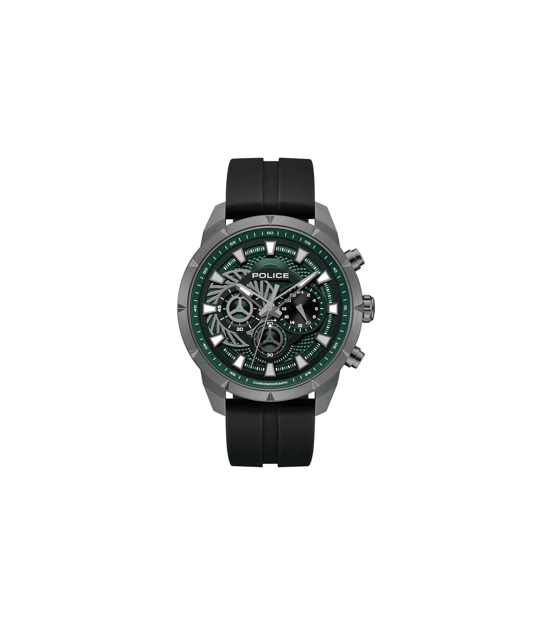 Herrenarmbanduhr mit schwarzem Silikonband, grünem Zifferblatt und Chronographen-Subziffern