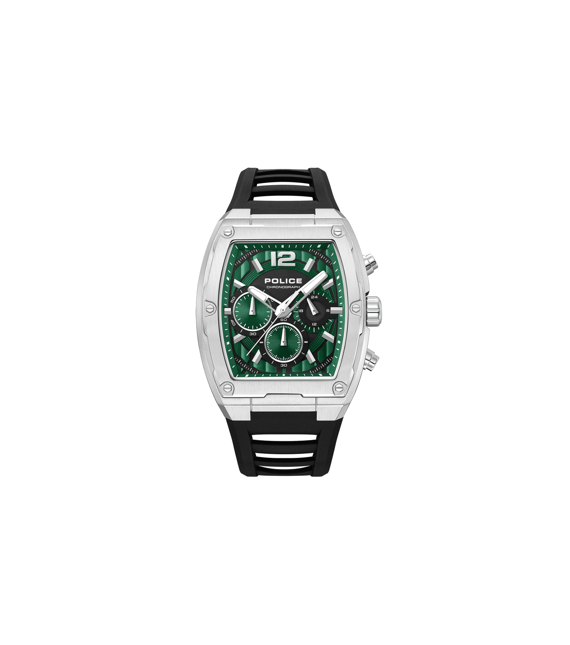 Herrenarmbanduhr: grünes Dual-Time-Zifferblatt, Edelstahlgehäuse, schwarzes Kautschukband