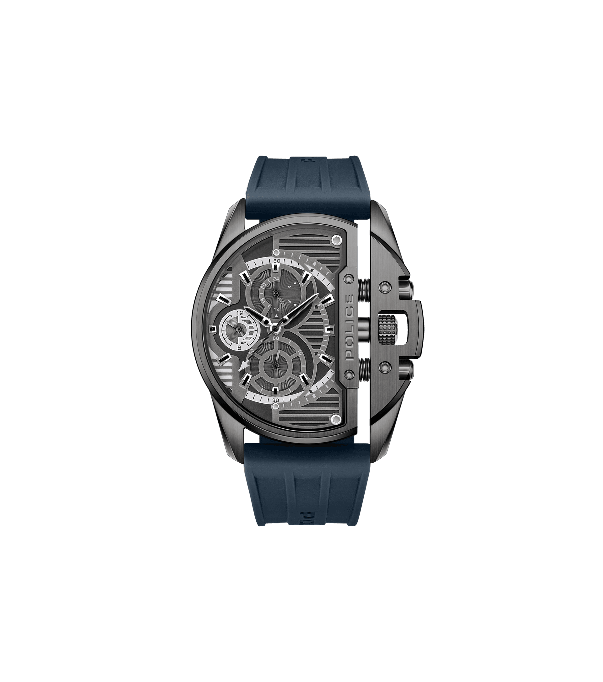 Herrenarmbanduhr mit blauem Silikonarmband und Multifunktions-Zifferblatt